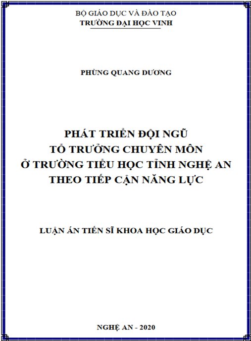 Luận án Phát triển đội ngũ tổ trưởng chuyên môn ở các trường tiểu học tỉnh Nghệ An theo tiếp cận năng lực.