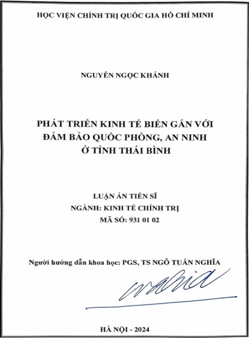 Luận án Phát triển kinh tế biển gắn với đảm bảo quốc phòng, an ninh ở tỉnh Thái Bình