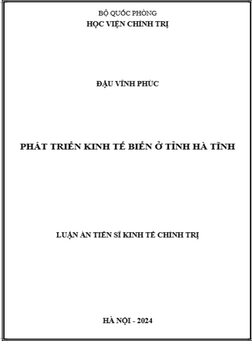 Luận án Phát triển kinh tế biển ở tỉnh Hà Tĩnh