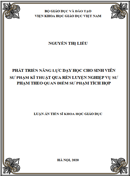 Luận án Phát triển năng lực dạy học cho sinh viên sư phạm kĩ thuật qua rèn luyện nghiệp vụ sư phạm theo quan điểm sư phạm tích hợp