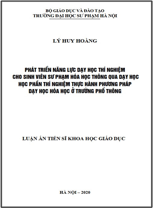 Luận án Phát triển năng lực dạy học thí nghiệm cho sinh viên sư phạm hóa học thông qua dạy học học phần Thí nghiệm thực hành phương pháp dạy học hóa học ở trường phổ thông