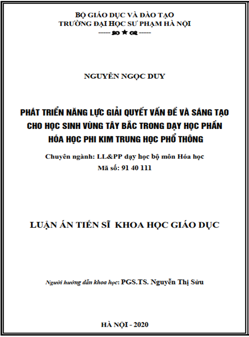Luận án Phát triển năng lực giải quyết vấn đề và sáng tạo cho học sinh vùng tây bắc trong dạy học phần hóa học phi kim THPT