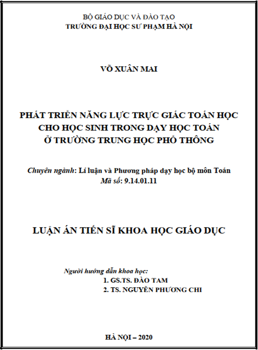 Luận án Phát triển năng lực trực giác toán học cho học sinh trong dạy học toán ở trường trung học phổ thông