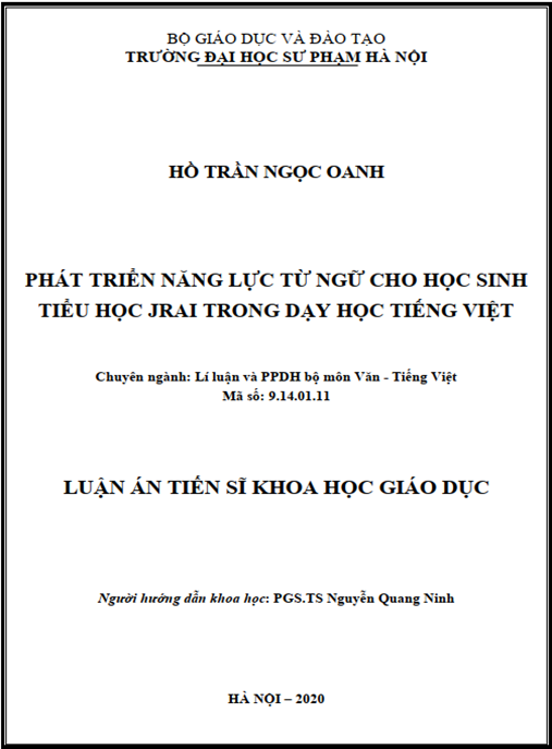 Luận án Phát triển năng lực từ ngữ cho học sinh tiểu học Jrai trong dạy học Tiếng Việt