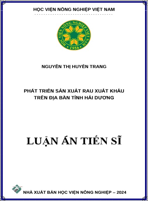 Luận án Phát triển sản xuất rau xuất khẩu trên địa bàn tỉnh Hải Dương