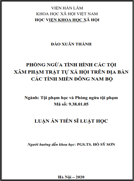 Luận án Phòng ngừa tình hình các tội xâm phạm trật tự xã hội trên địa bàn các tỉnh miền Đông Nam Bộ