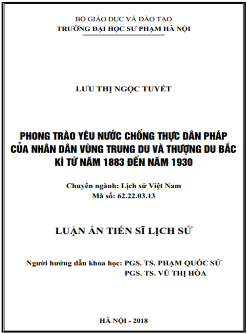 Luận án Phong trào yêu nước chống thưc̣ dân Pháp của nhân dân vùng trung du và thượng du Bắc Kì từ năm 1883 đến năm 1930