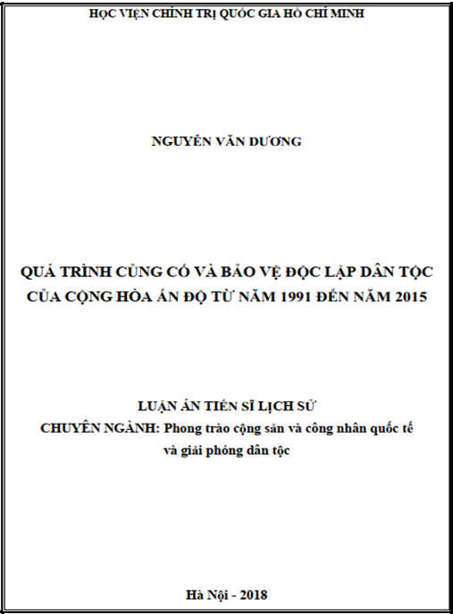 Luận án Quá trình củng cố và bảo vệ độc lập dân tộc của Cộng hòa Ấn Độ từ năm 1991 đến năm 2015