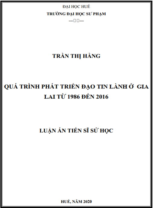 Luận án Quá trình phát triển đạo Tin Lành ở tỉnh Gia Lai từ 1986 đến 2016
