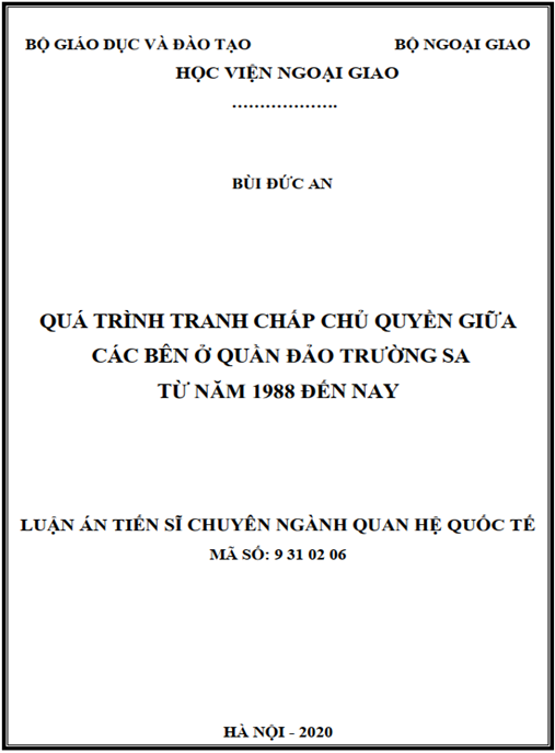Luận án Quá trình tranh chấp chủ quyền giữa các bên ở Quần đảo Trường Sa từ năm 1988 đến nay.