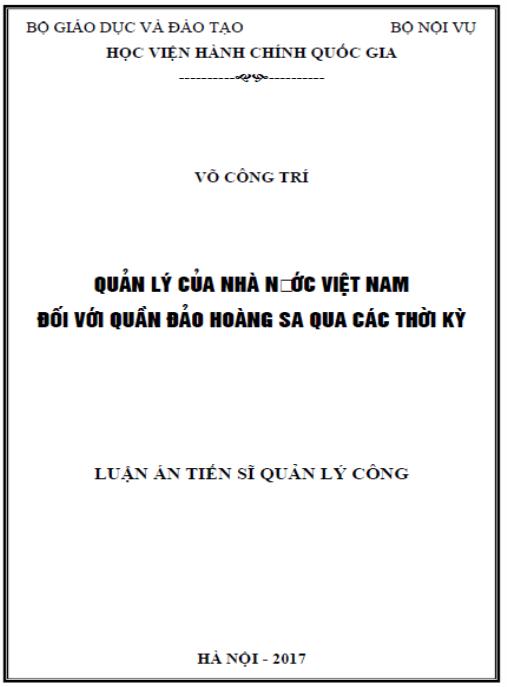 Luận án Quản lý của Nhà nước Việt Nam đối với quần đảo Hoàng Sa qua các thời kỳ.