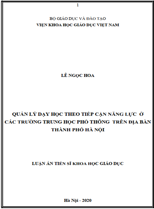 Luận án Quản lý dạy học theo tiếp cận năng lực ở các trường trung học phổ thông trên địa bàn thành phố Hà Nội