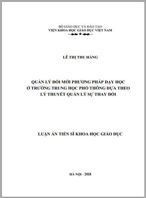 Luận án Quản lý đổi mới phương pháp dạy học ở trường trung học phổ thông dựa theo lý thuyết Quản lý sự thay đổi