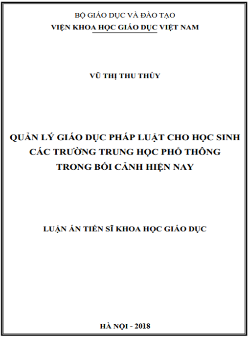 Luận án Quản lý giáo dục pháp luật cho học sinh các trường trung học phổ thông trong bối cảnh hiện nay