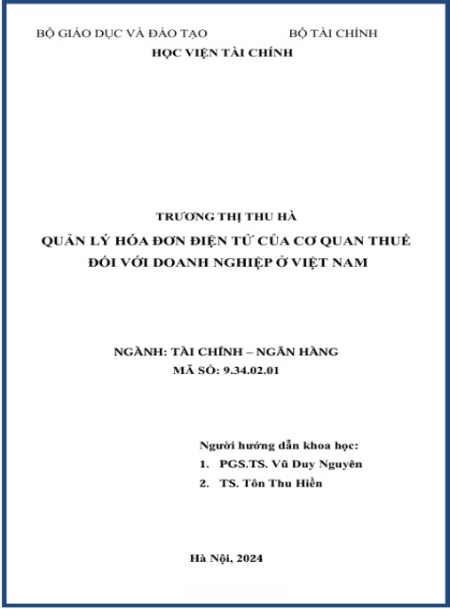 Luận án Quản lý hóa đơn điện tử của cơ quan thuế đối với doanh nghiệp ở Việt Nam