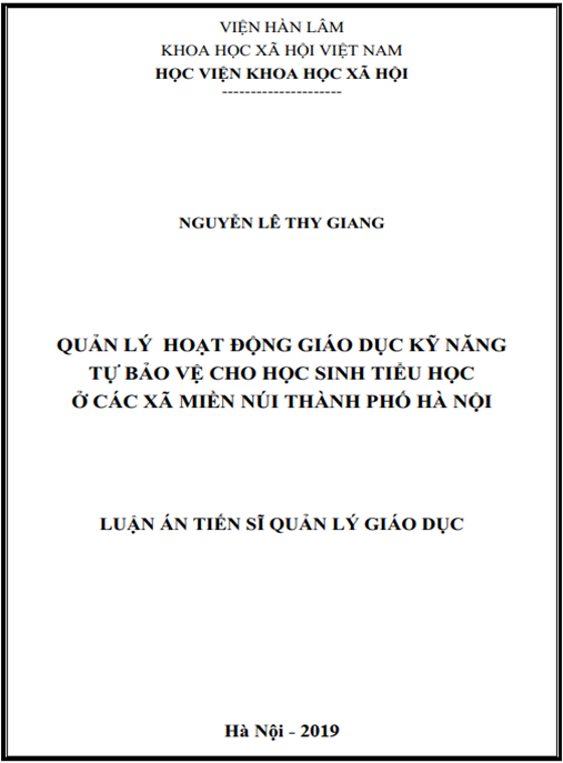 Luận án Quản lý hoạt động giáo dục kỹ năng tự bảo vệ cho học sinh tiểu học ở các xã miền núi thành phố Hà Nội
