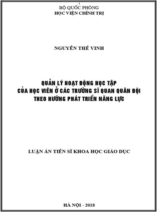 Luận án Quản lý hoạt động học tập của học viên ở các trường sĩ quan quân đội theo hướng phát triển năng lực