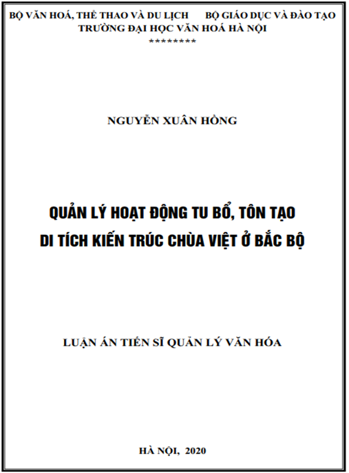 Luận án Quản lý hoạt động tu bổ, tôn tạo di tích kiến trúc chùa Việt ở Bắc Bộ