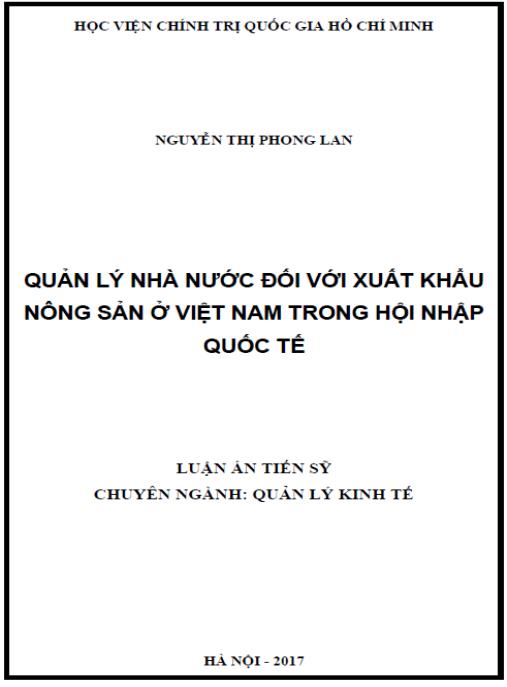 Luận án Quản lý nhà nước đối với xuất khẩu nông sản ở Việt Nam trong hội nhập quốc tế