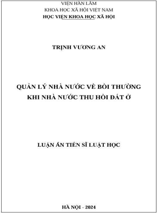 Luận án Quản lý nhà nước về bồi thường khi Nhà nước thu hồi đất ở