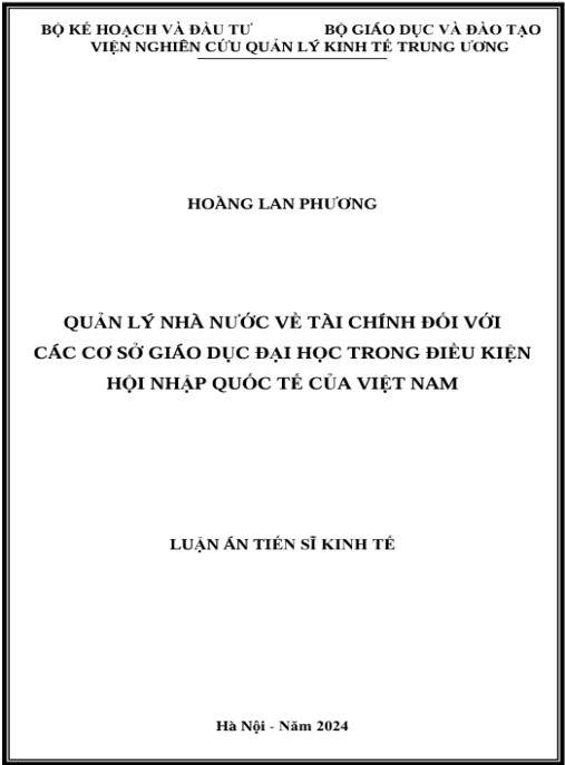 Luận án Quản lý nhà nước về tài chính đối với các cơ sở giáo dục đại học trong điều kiện hội nhập quốc tế của Việt Nam
