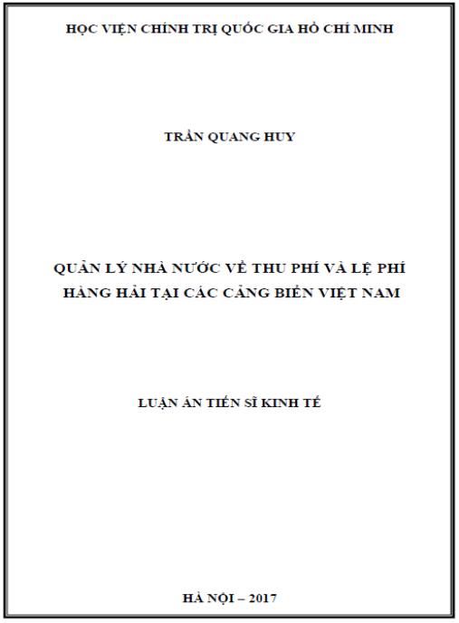 Luận án Quản lý nhà nước về thu phí và lệ phí hàng hải tại các cảng biển Việt Nam