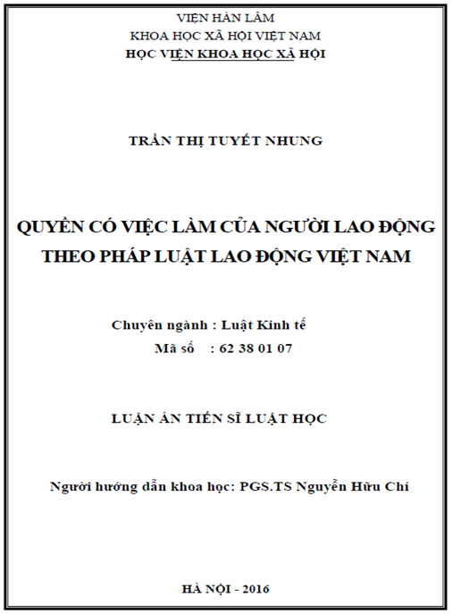 Luận án Quyền có việc làm của người lao động theo pháp luật lao động Việt Nam