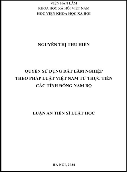 Luận án Quyền sử dụng đất Lâm nghiệp theo pháp luật Việt Nam từ thực tiễn các tỉnh Đông Nam Bộ