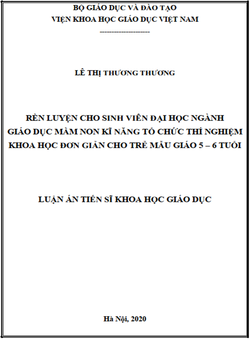 Luận án Rèn luyện cho sinh viên đại học ngành Giáo dục Mầm non kĩ năng tổ chức thí nghiệm khoa học đơn giản cho trẻ mẫu giáo 5 – 6 tuổi
