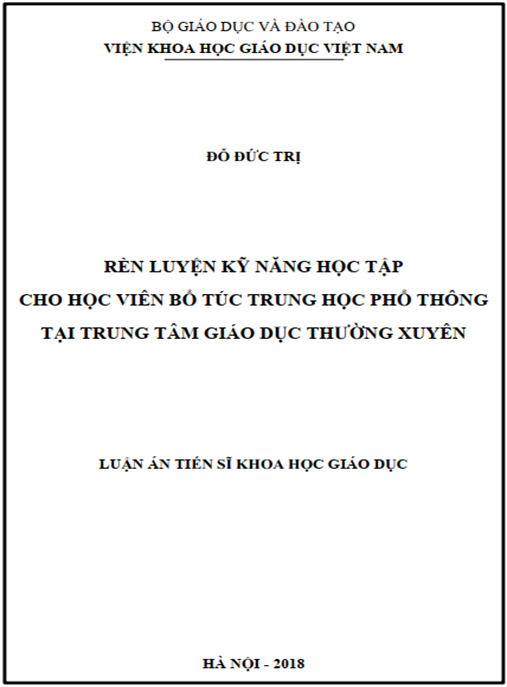 Luận án Rèn luyện kỹ năng học tập cho học viên bổ túc trung học phổ thông ở trung tâm giáo dục thường xuyên.