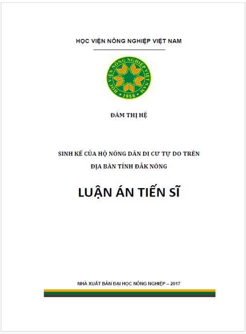 Luận án Sinh kế của hộ nông dân di cư tự do trên địa bàn tỉnh Đăk Nông