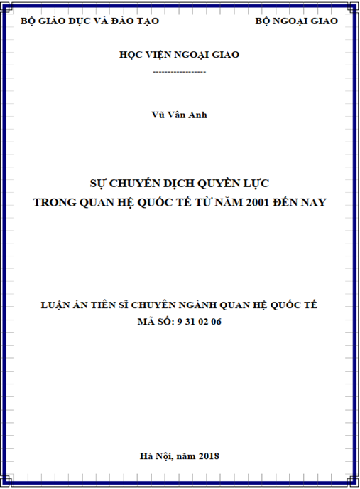 Luận án Sự chuyển dịch quyền lực trong quan hệ quốc tế từ năm 2001 đến nay