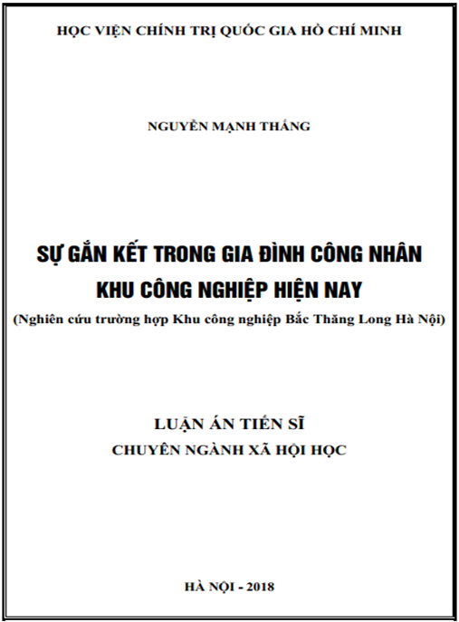 Luận án Sự gắn kết trong gia đình công nhân khu công nghiệp hiện nay (nghiên cứu trường hợp Khu công nghiệp Bắc Thăng Long – Hà Nội)