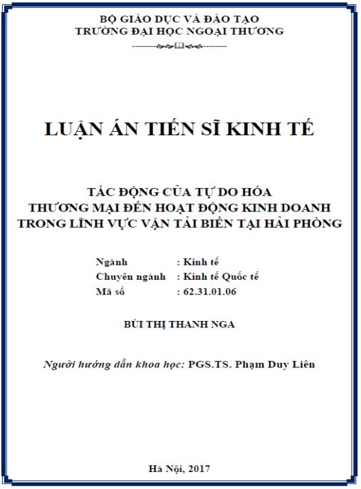 Luận án Tác động của tự do hóa thương mại đến hoạt động kinh doanh trong lĩnh vực vận tải biển tại Hải Phòng
