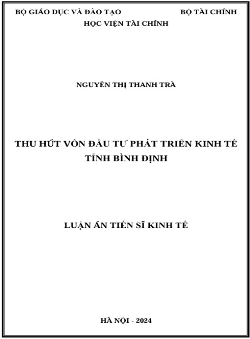 Luận án Thu hút vốn đầu tư phát triển kinh tế tỉnh Bình Định