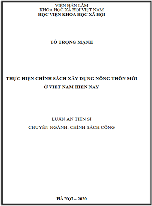 Luận án Thực hiện chính sách xây dựng nông thôn mới ở Việt Nam hiện nay