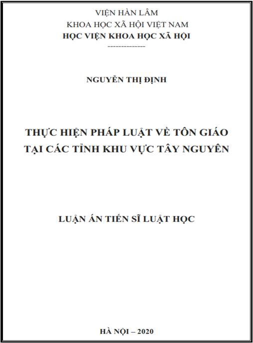 Luận án  Thực hiện pháp luật về tôn giáo tại các tỉnh khu vực Tây Nguyên