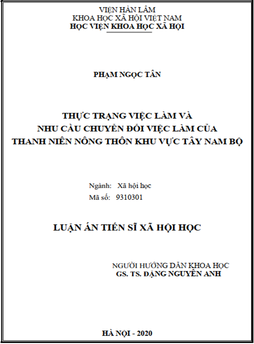 Luận án Thực trạng việc làm và nhu cầu chuyển đổi việc làm của thanh niên nông thôn khu vực Tây Nam Bộ