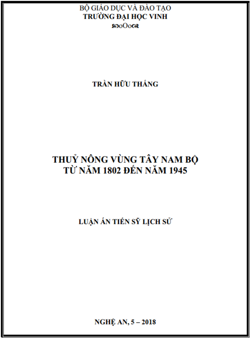Luận án Thủy nông vùng Tây Nam Bộ từ năm 1802 đến 1945