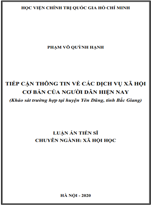 Luận án Tiếp cận thông tin về các dịch vụ xã hội cơ bản của người dân hiện nay (Khảo sát tại huyện Yên Dũng, tỉnh Bắc Giang)