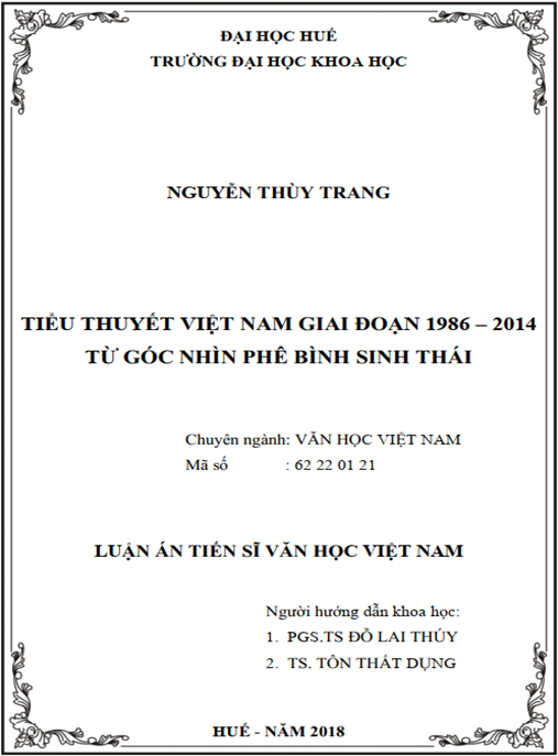 Luận án Tiểu thuyết Việt Nam giai đoạn 1986 – 2014 từ góc nhìn phê bình sinh thái