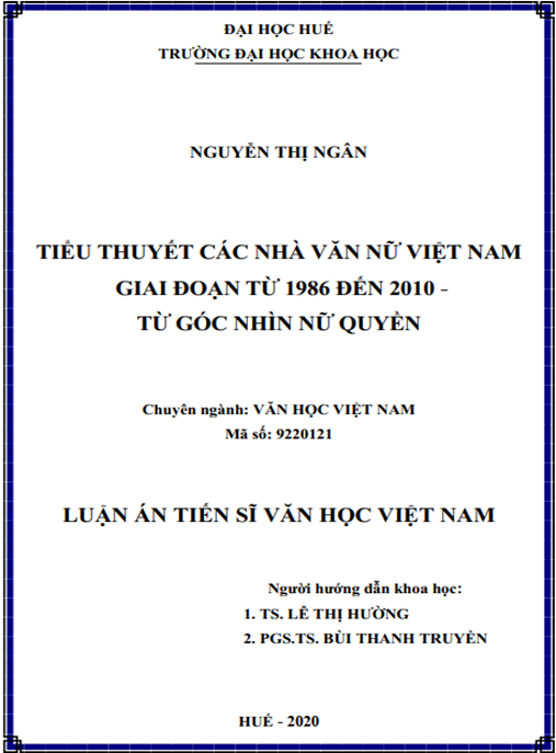 Luận án Tiểu thuyết các nhà văn nữ Việt Nam giai đoạn từ 1986 đến 2010 – từ góc nhìn nữ quyền