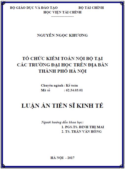 Luận án Tổ chức KTNB tại các trường đại học trên địa bàn thành phố Hà Nội