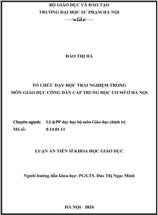 Luận án Tổ chức dạy học trải nghiệm trong môn Giáo dục công dân cấp trung học cơ sở ở Hà Nội