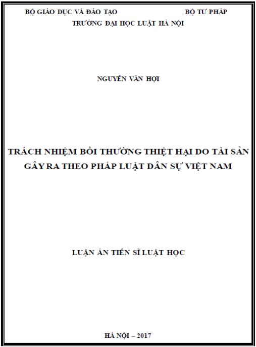 Luận án Trách nhiệm bồi thường thiệt hại do tài sản gây ra theo pháp luật dân sự Việt Nam
