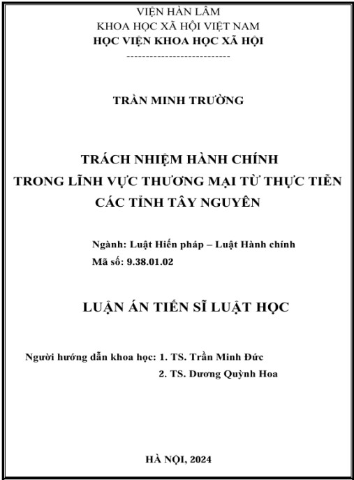 Luận án Trách nhiệm hành chính trong lĩnh vực thương mại từ thực tiễn các tỉnh Tây Nguyên
