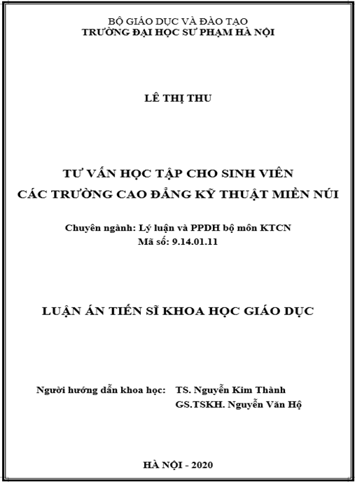 Luận án Tư vấn học tập cho sinh viên các trường cao đẳng kỹ thuật miền núi