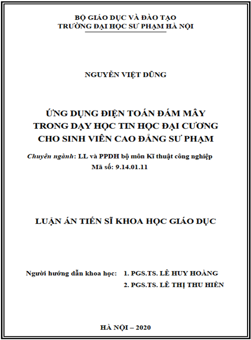Luận án Ứng dụng điện toán đám mây trong dạy học tin học đại cương cho sinh viên cao đẳng sư phạm