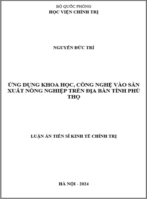 Luận án Ứng dụng khoa học, công nghệ vào sản xuất nông nghiệp trên địa bàn tỉnh Phú Thọ