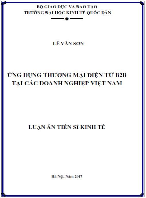 Luận án Ứng dụng thương mại điện tử B2B tại các doanh nghiệp Việt Nam